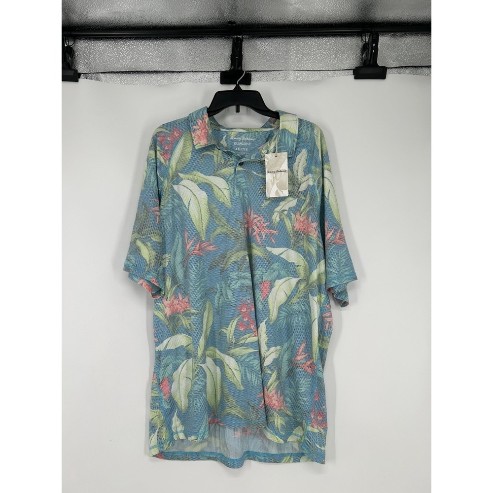 Tommy‎ Bahama Lush Hour Polo Hawaiian Shirt Island Zone Palm Leaf Print Textured